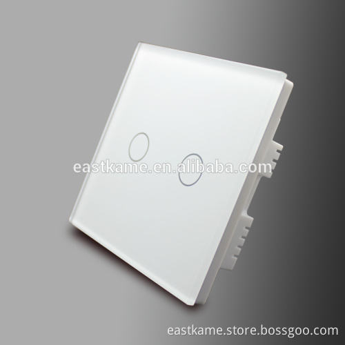 2 Gang Black Crystal Glass Panel Touch Wall Light Switch With Mini Remote Control